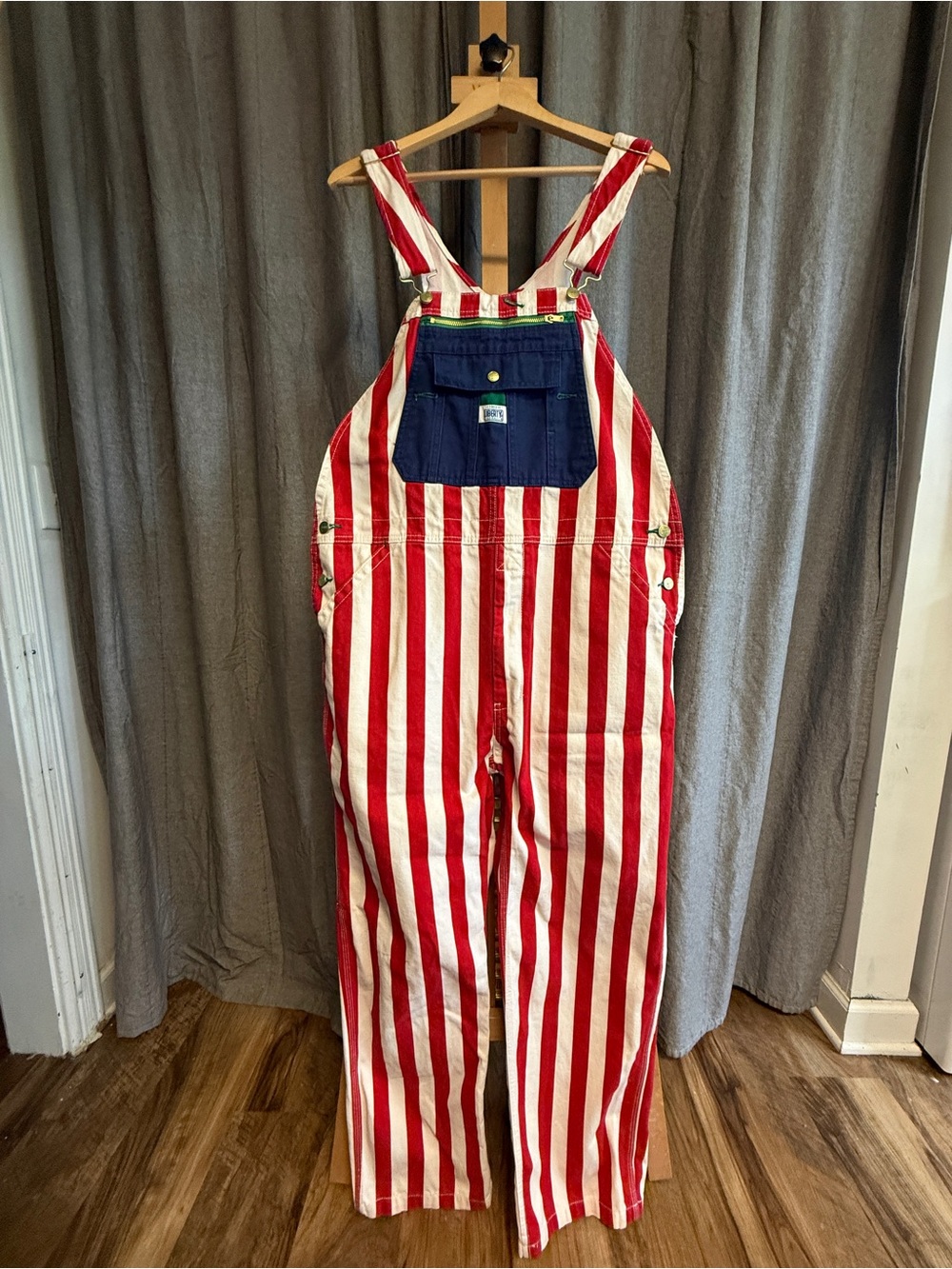 liberty Red & White Striped Men's Overalls with Navy Pocket